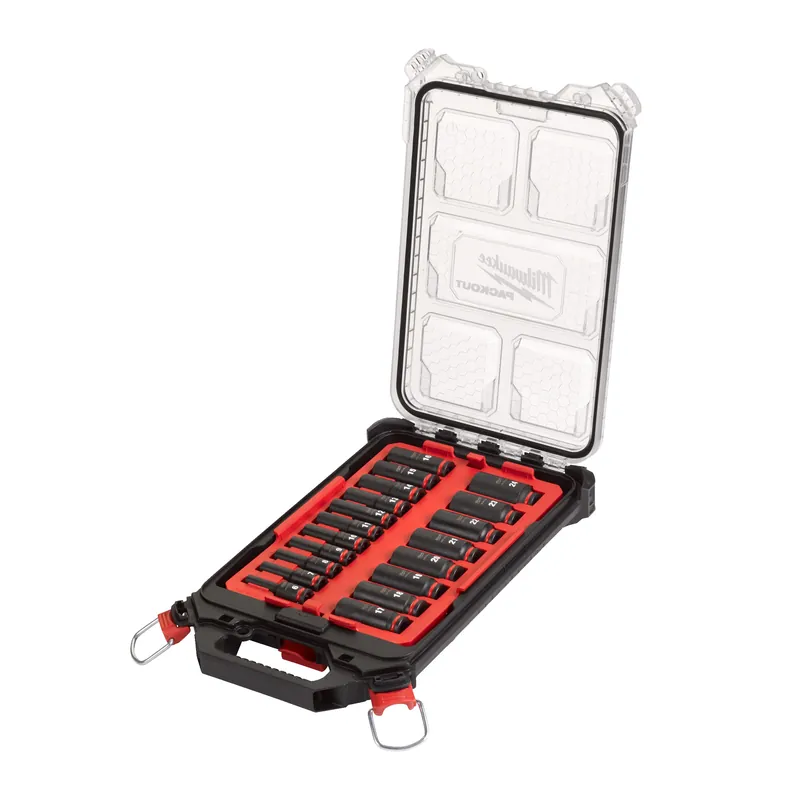 Topprijs | Milwaukee ⅜˝ SHOCKWAVE doppenset (19 stuks) In PACKOUT Slim Organiser