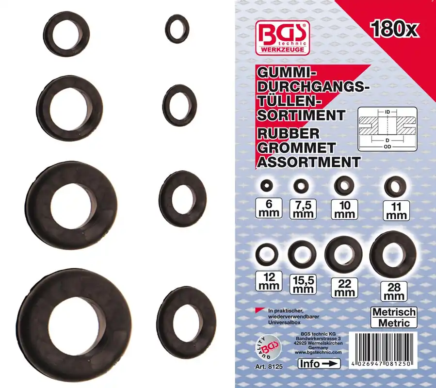 Korting | BGS-8125 Assortiment rubberen doorvoerrubbers Metrisch 180-delig