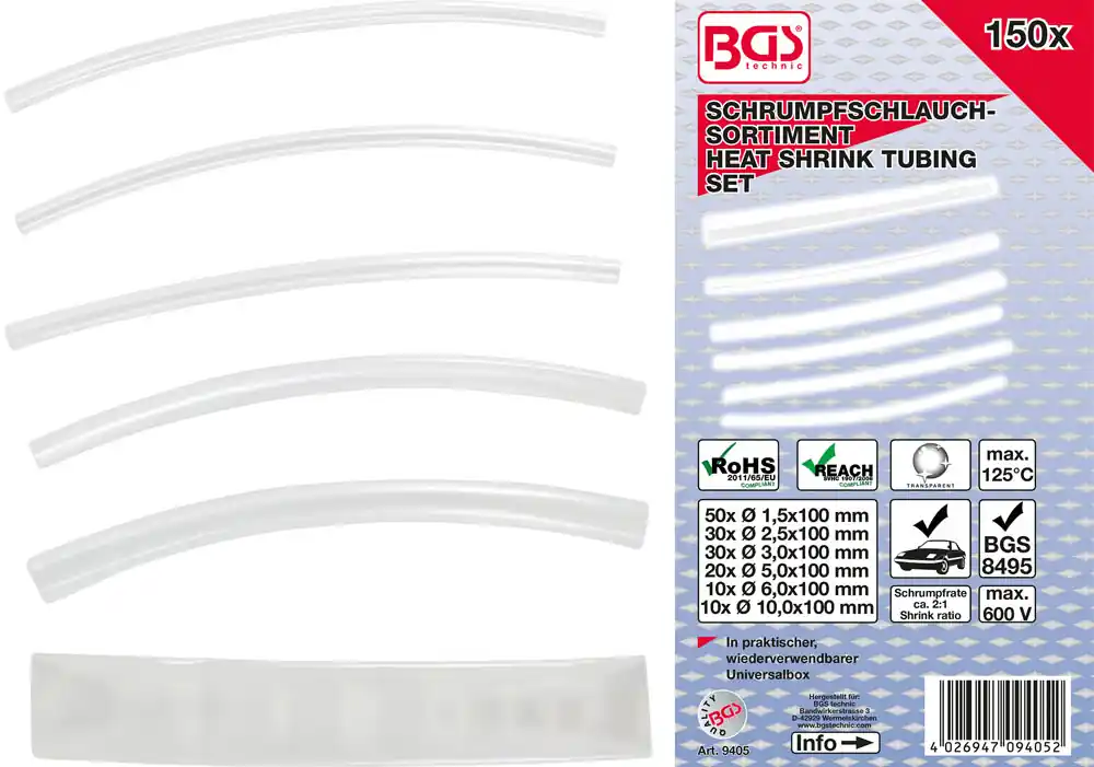 BGS 9405 Krimpkous assortiment Transparant 150-delig - Direct kopen