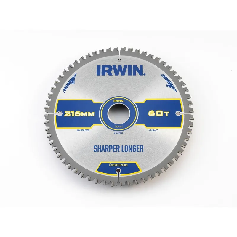 IRWIN Cirkelzaagblad T.C.T 216mm/60T- asgat 30mm - Nu beschikbaar