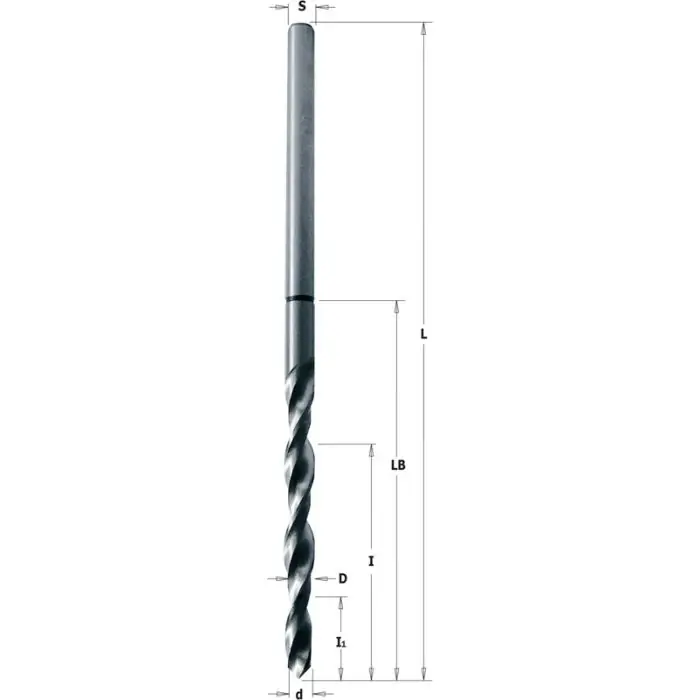 Aanrader | CMT - HSS boren voor ANUBA® - paumellescharnieren - D=5,7mm d=4,8mm - I=17mm LT=145mm - S=5,7 Z2 - RH (rechtsdraaiend) HSS