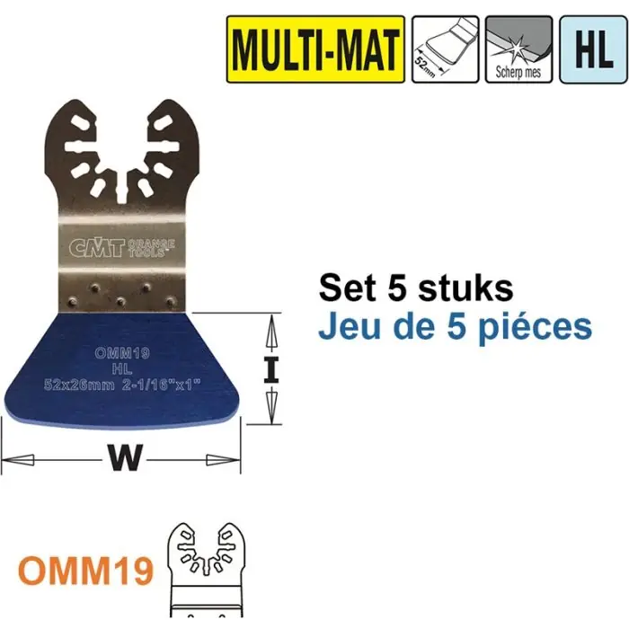 Zeer goed beoordeeld | CMT - HL stabiele spatel/ schraper voor alle materialen, 52mm - W=52mm I=26mm - Multi-Mat, CMT universele koppeling - 5 stuks - HL, I=26