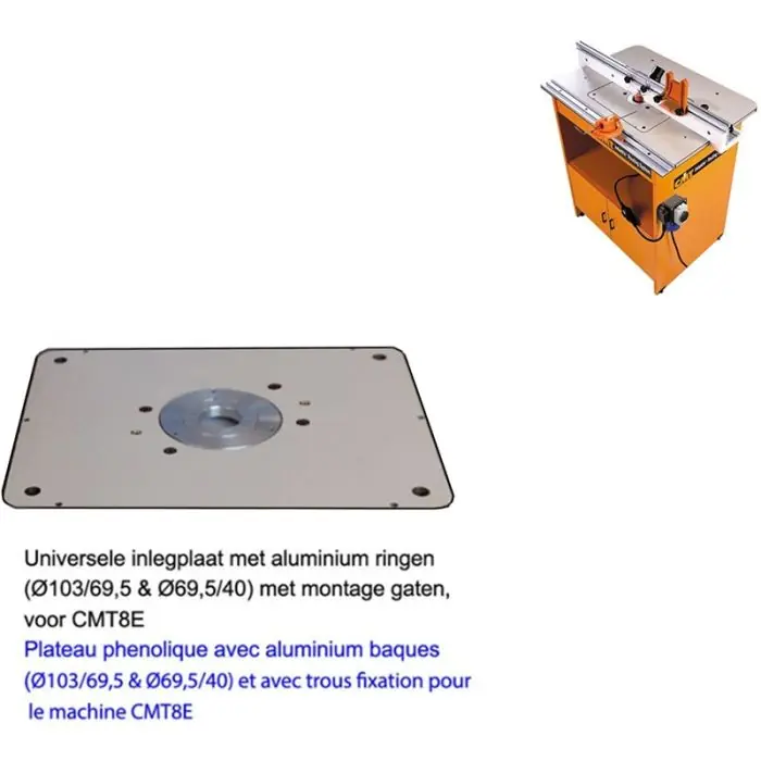 Voorraad bijna op | CMT - Universele inlegplaat + inlegringen - Geschikt voor CMT8E - Met montagegaten - D=103-69.5mm