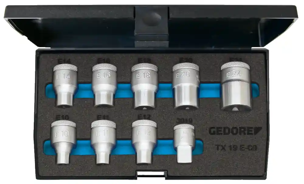 GEDORE dopsleutelset 1/2" TX E10-E24 in koffer 9-delig - Klantfavoriet