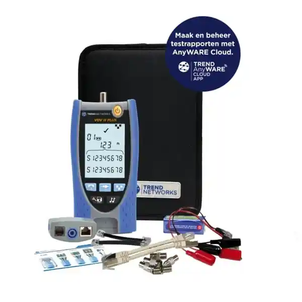 TREND Networks VDV II AnyWARE Plus kabeltester met lengtefunctie hub blink backlight display en draagtas | Flitsaanbieding