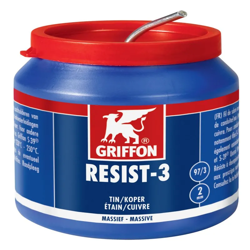 GRIFFON draadsoldeer tin/koper 97/3 massief diameter 2mm RESIST-3 pot 500gr - Scherpe prijs