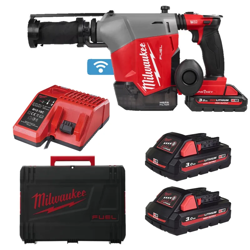 Actie | Milwaukee M18 FHAFOH16-302X 18V Li-ion accu SDS-Plus combihamer met geïntegreerde stofafzuiging set (2x 3.0Ah accu) in HD Box - 2.3J