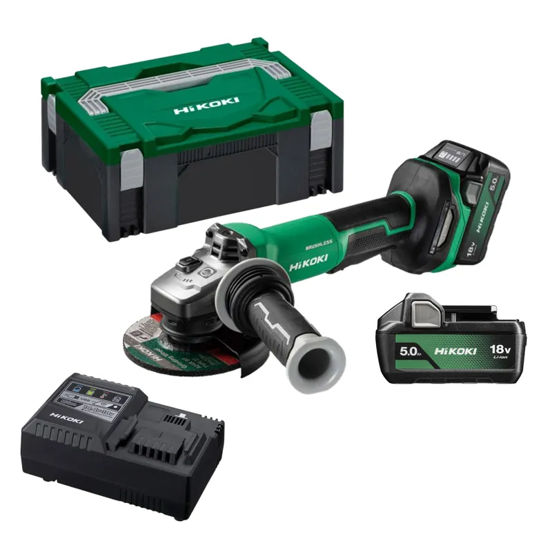 Voorraad bijna op - HiKOKI G1813DVEWQZ 18V Li-ion accu haakse slijpmachine set (2x 5.0Ah accu) in HSC II Koffer - 125mm