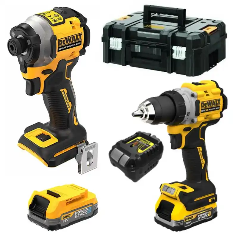 Bespaar nu | DeWALT DCK2050E2T-QW 18V Li-ion XR GR3 accu klopboor-/schroefmachine (DCD805E2T-GB) & accu slagschroevendraaier (DCF850E2T-GB) combiset (2x POWERSTACK 1.7Ah) in TSTAK
