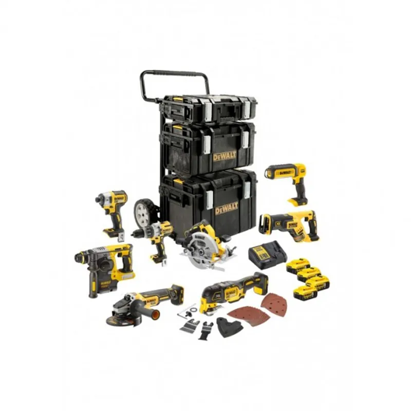Bijna uitverkocht | DeWALT DCK853P4-QW 18V Li-ion XR accu 8-delige combiset (4x 5.0Ah) in TSTAK (incl trolley)