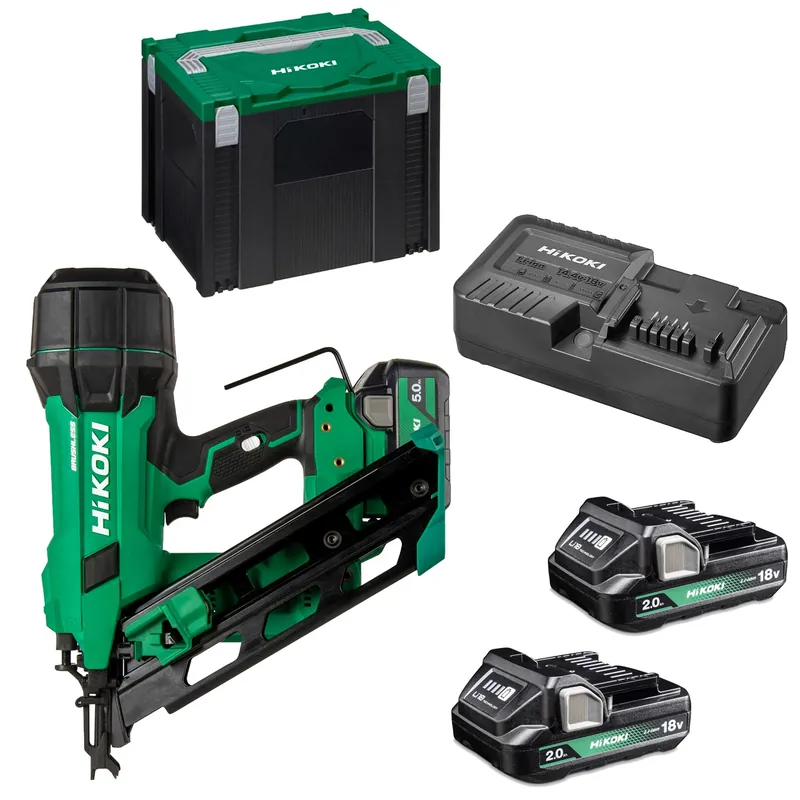 Zeer goed beoordeeld - HIKOKI NR1890DCAWQZ 18V Li-ion accu spijkerapparaat set (2x 5,0Ah accu) in HSC IV - 50-90mm
