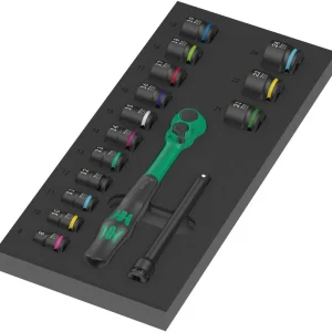 Zeer goed beoordeeld | Wera 05150114001 16-delige 9724 8010 B Zyklop Comfort Ratel- en doppenset in foam inlay - 3/8"