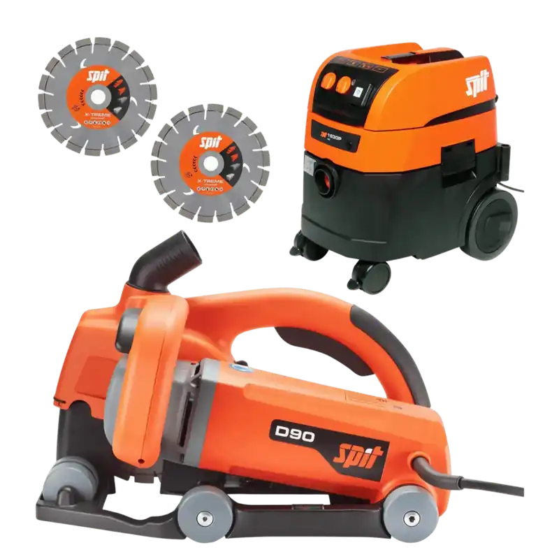 Flitsaanbieding | Spit D90 Sleufmachine (2500W) met 2 diamantzagen en AC1630P stofzuiger