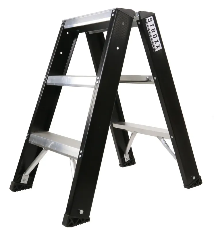 Net gelanceerd - STROXX Dubbel oploopbare aluminium ladder (2x3 treden, aluminium)